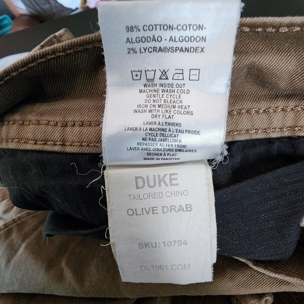 DL1961 32x32 Olive Drab Duke Tailored Chino Pants Mens Brown Cotton Stretch Work - Picture 4 of 12